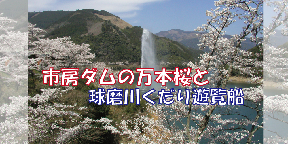 市房ダムの万本桜と球磨川くだり遊覧船